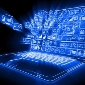 Computer con grafica futurista