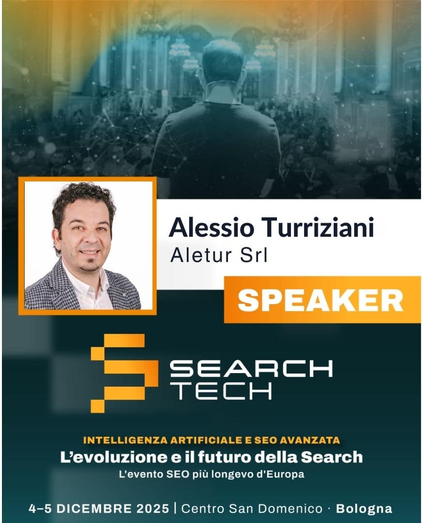 Locandina Search Tech Bologna 2024, speaker Alessio Turriziani CEO Aletur